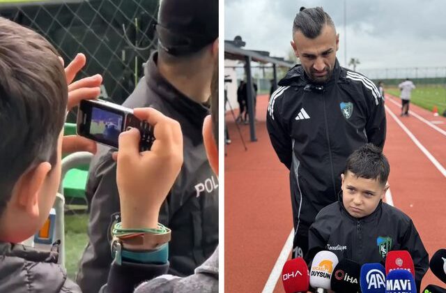 Serdar Dursun’un attığı golü tuşlu cep telefonuyla kaydeden minik taraftara unutamayacağı hediye