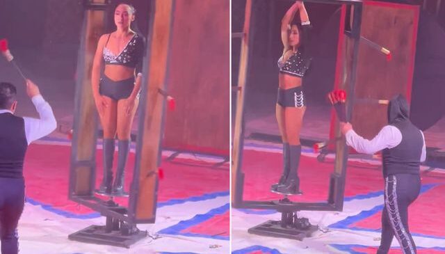 Sirkte yapılan tehlikeli gösteri yürekli ağza getirdi