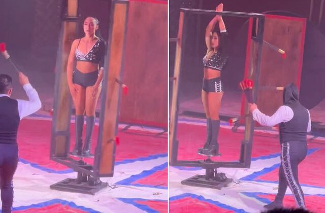 Sirkte yapılan tehlikeli gösteri yürekli ağza getirdi