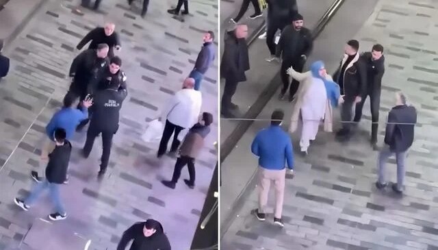 Taksim’de feci kavga! Teyze de dahil olunca ortalık iyice karıştı