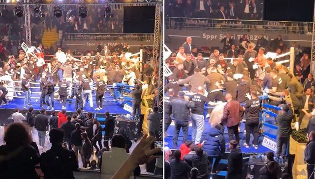 Trabzon’daki boks maçında büyük kavga! Ringe onlarca kişi girdi, yumruklar havda uçuştu