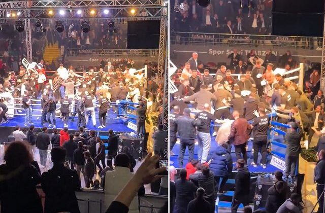 Trabzon’daki boks maçında büyük kavga! Ringe onlarca kişi girdi, yumruklar havda uçuştu