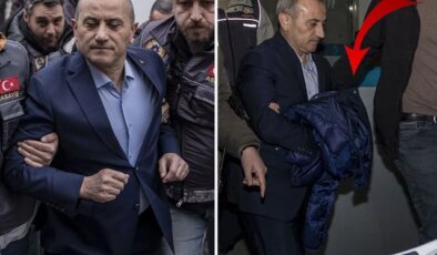 Tuncay Sonel, cezaevine götürülürken ellerini montuyla kapattı