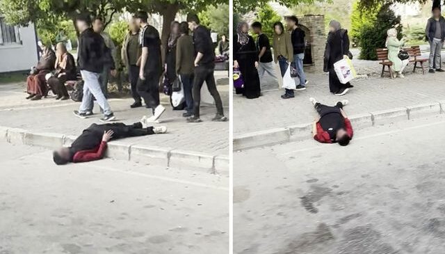 Uyuşturucu bağımlısı durak yanında uyuyakaldı