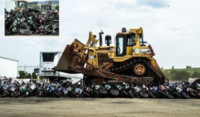 200’den fazla yasa dışı motosiklet buldozerle ezilerek imha edildi