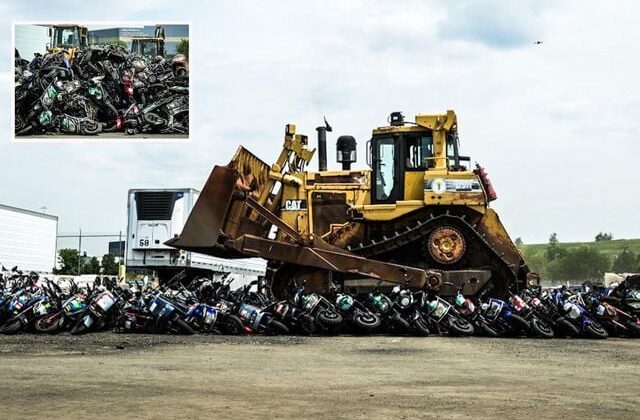 200’den fazla yasa dışı motosiklet buldozerle ezilerek imha edildi