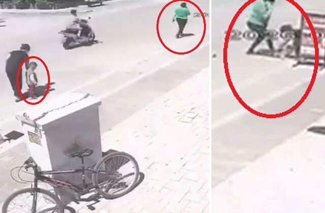 2 yaşındaki çocuğuna sokak ortasında tekme tokat şiddet uyguladı