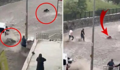 Başkent’te sel sularına kapılan kişiyi kurtarmaya çalışan vatandaşlar da sürüklendi