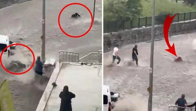 Başkent’te sel sularına kapılan kişiyi kurtarmaya çalışan vatandaşlar da sürüklendi