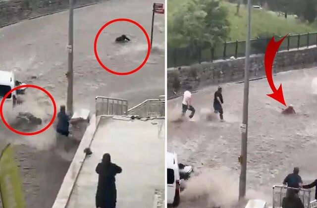 Başkent’te sel sularına kapılan kişiyi kurtarmaya çalışan vatandaşlar da sürüklendi