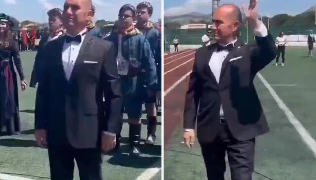 Atatürk’e benzeyen kişiye resmi törende halkı selamlattılar