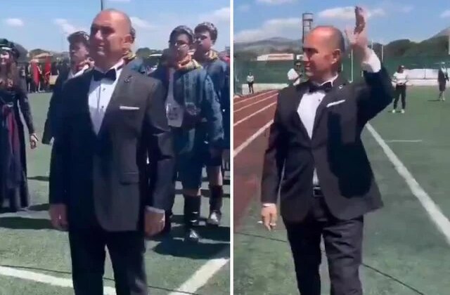Atatürk’e benzeyen kişiye resmi törende halkı selamlattılar