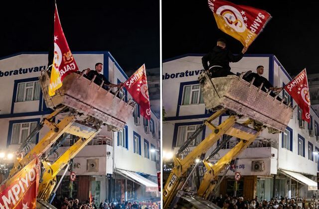 Avcılar’da inşaat kepçesi üzerindeki şampiyonluk kutlamasına polis engeli