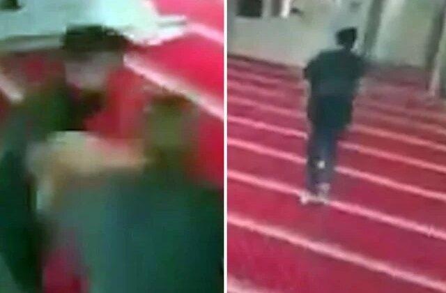 Bahçelievler’de camiyi temizleyen görevliye yumruklu saldırı kamerada