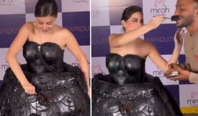 Bollywood oyuncusu yenilebilir elbisesini davetlilere ikram etti