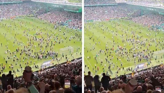 Celtic taraftarı sevinçten sahaya inmişti! Şampiyonluk el değiştirebilir