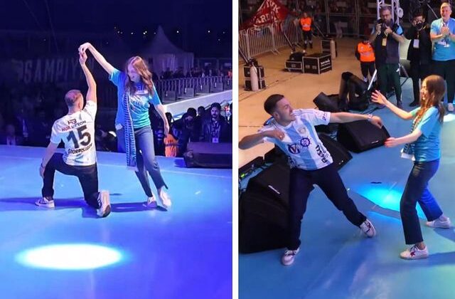 Erzurumsporlu Giorbelidze, eşiyle yaptığı dansla kutlamalara damga vurdu