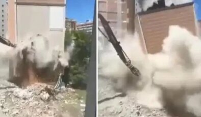 Esenyurt’ta yıkım sırasında binanın çöktüğü anlar kamerada