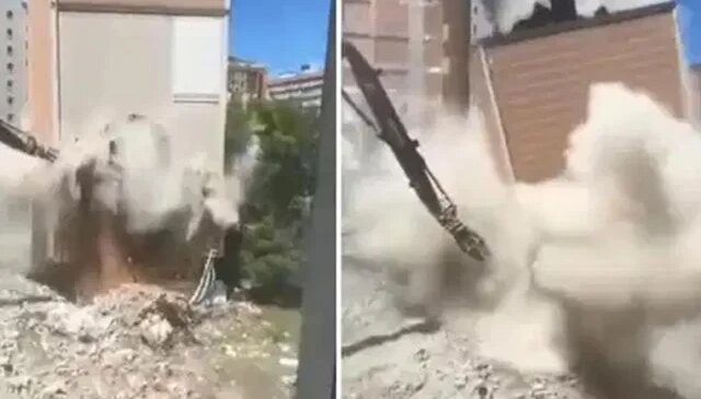 Esenyurt’ta yıkım sırasında binanın çöktüğü anlar kamerada