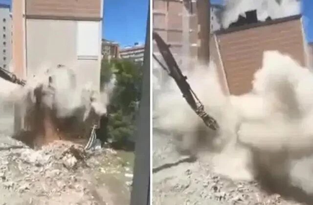 Esenyurt’ta yıkım sırasında binanın çöktüğü anlar kamerada