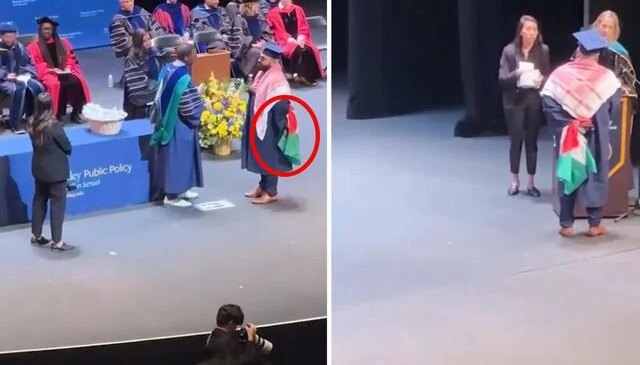 Filistin bayrağıyla sahneye çıkan öğrenciye diploması verilmedi