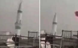 Fırtınada minarenin yıkılma anı kamerada