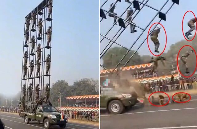 Hindistan’da akıllara ziyan tören! Askerler yere çakıldı
