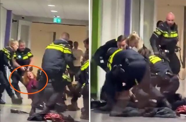 Hollanda polisi hamile Filistinli kadını yerlere savurdu