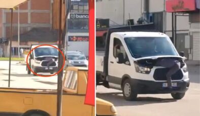 İnegöl’de dehşete düşüren görüntü: Arızayı bulmak için seyir halindeki kamyonetin motoruna çıktı