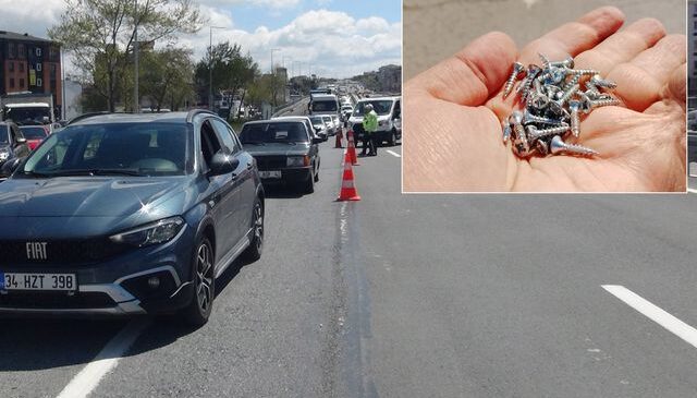 İstanbul’da çivi kabusu! Lastikler patladı, trafik felç oldu