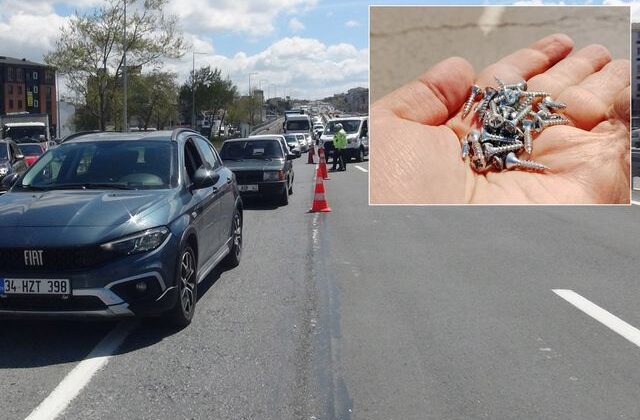İstanbul’da çivi kabusu! Lastikler patladı, trafik felç oldu