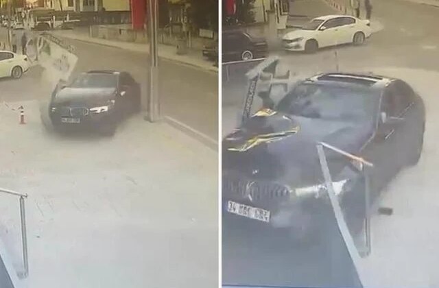 Otomobil iş yerine girdi; kaza anı kamerada
