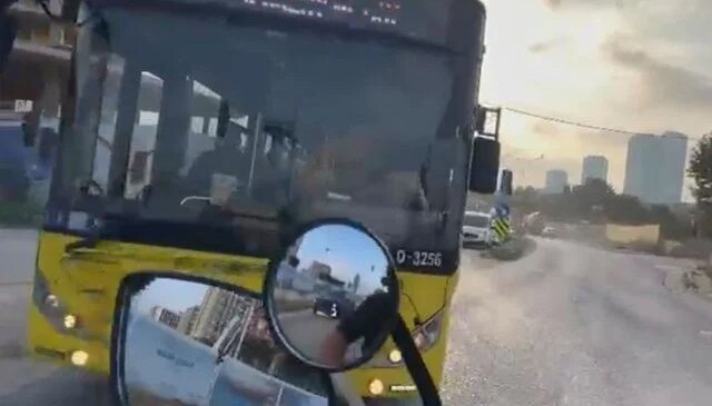 Kartal’da korku dolu anlar: İETT otobüsü kırmızıda geçti, motosikletli son anda durabildi