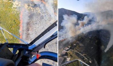 Marmaris’te makilik ve otluk alanda çıkan yangına müdahale ediliyor