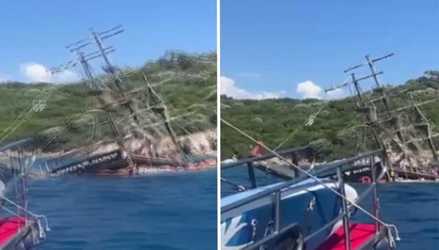 Marmaris’te batan tur teknesinin suya gömülme anları ortaya çıktı