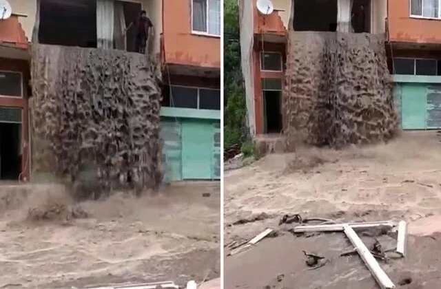 Ordu’da sel suları evin içinden şelale gibi aktı