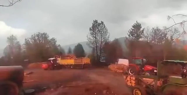 Orman işçilerinin yakınına yıldırım düştü; o anlar kamerada