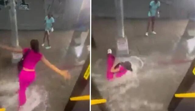 Otobüsten indi, saniyeler içinde akıntıya kapılarak gözden kayboldu