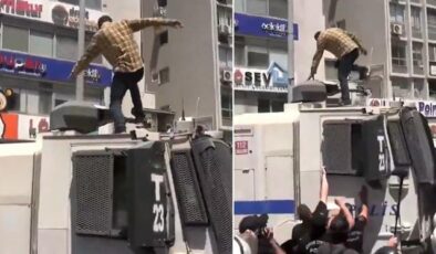 Özel’in mitinginde büyük gerginlik! TOMA’nın üzerine çıkıp tekmeler salladı