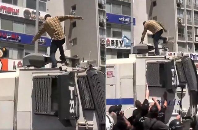 Özel’in mitinginde büyük gerginlik! TOMA’nın üzerine çıkıp tekmeler salladı