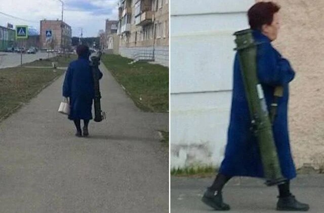 Rusya’da yaşlı bir kadın tanksavar roketatarıyla dolaşırken görüntülendi