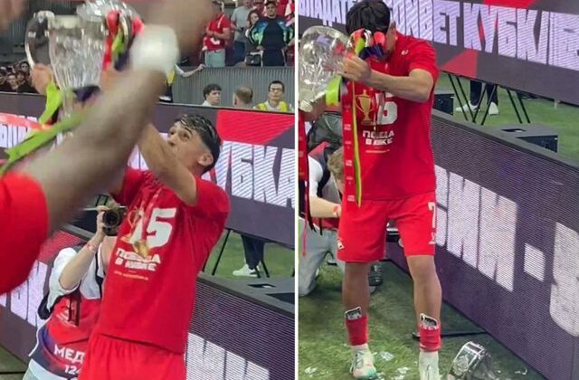 Arjantinli futbolcu şampiyonluk kupasını parçaladı