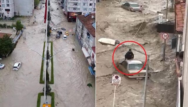 Samsun’da 10 dakikalık yağış sele yol açtı! Araçlar sürüklendi, evleri su bastı