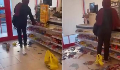 Sinir krizi geçiren kadın zincir marketi savaş alanına çevirdi
