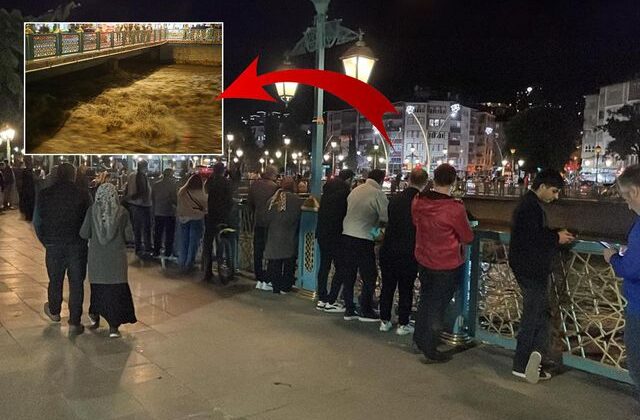 Yeşilırmak’ta su seviyesi yükseldi! Tehlikeye rağmen herkes köprüye akın etti