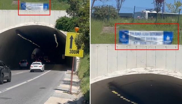 Tünel üzerine asılan yazıyı gösteren vatandaş, yazılan 20 TL’lik cezaya isyan etti