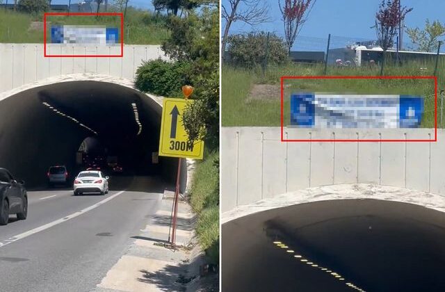 Tünel üzerine asılan yazıyı gösteren vatandaş, yazılan 20 TL’lik cezaya isyan etti