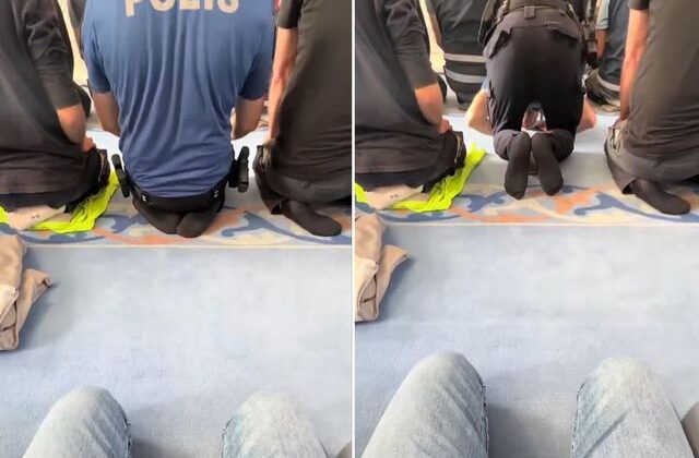 Vatandaş, önünde namaz kılan polisi kayda aldı: Düştüğü not bomba