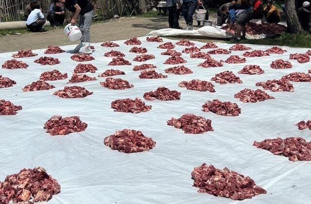 Yüksekova’da 100 yıllık gelenek: 140 kurban kesildi, etler tüm köye eşit dağıtıldı