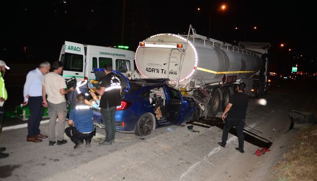 Adana’da tankerle çarpışan otomobildeki baba öldü, 2 çocuğu yaralandı
